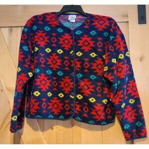 VINTAGE 80s 90s DAVID WAYNE Fuzzy Fleece Southwest Aztec Sweater Cardigan Sz L